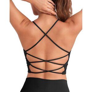 Women’s Black Open Back Sports Bra Longline Padded Crop Yoga Tank